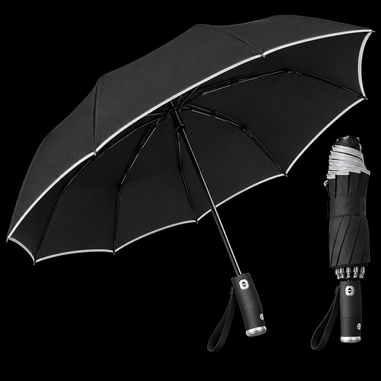 Rayni Umbrella mit schwarzem Bezug und silbernem Rand