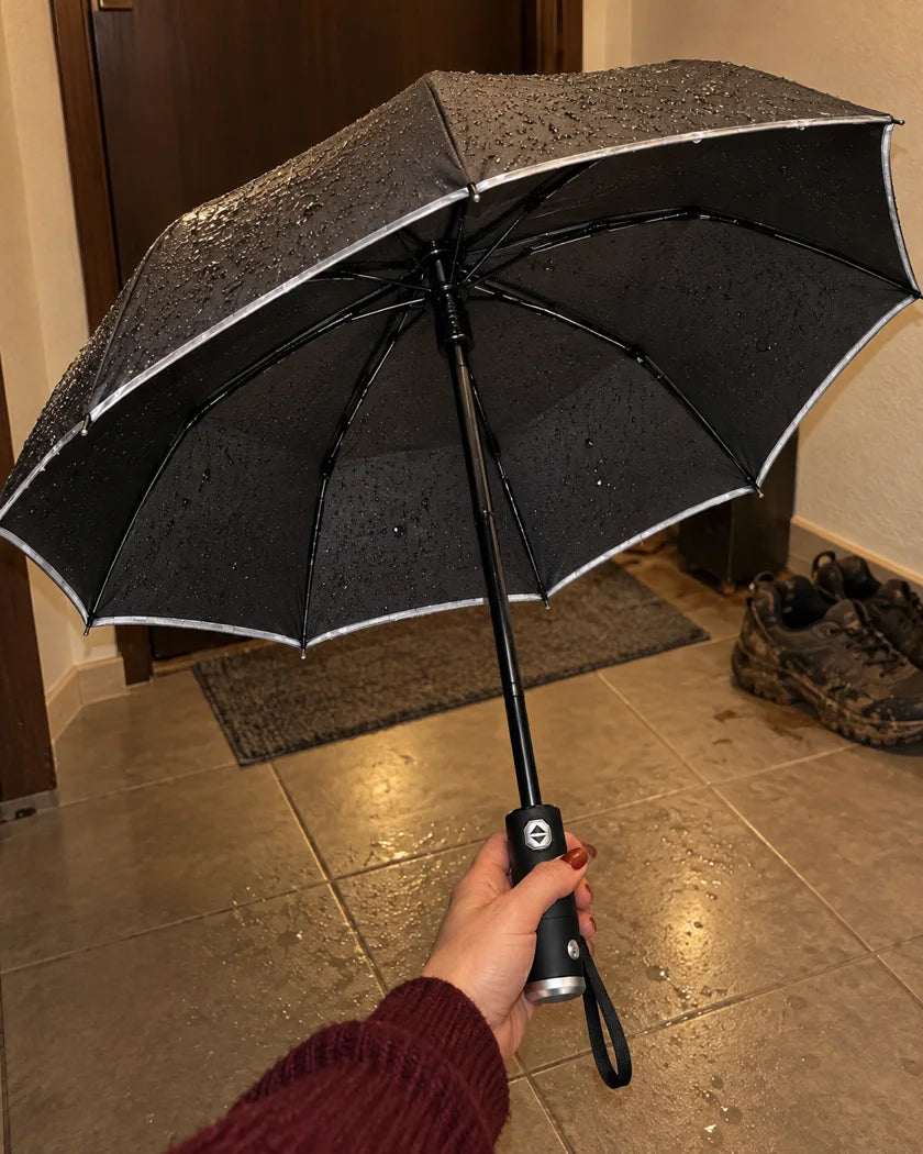 Illustrative Alltagsszene mit Rayni Umbrella: Nach dem Regen